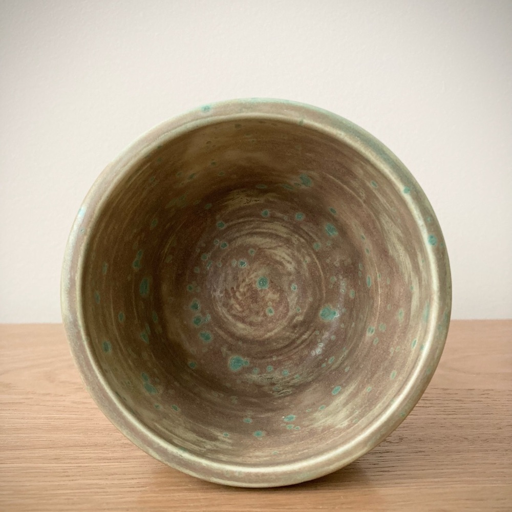 studio pottery artist signed rustic bowl mug cup planter candy dish tan green - Picture 4 of 8